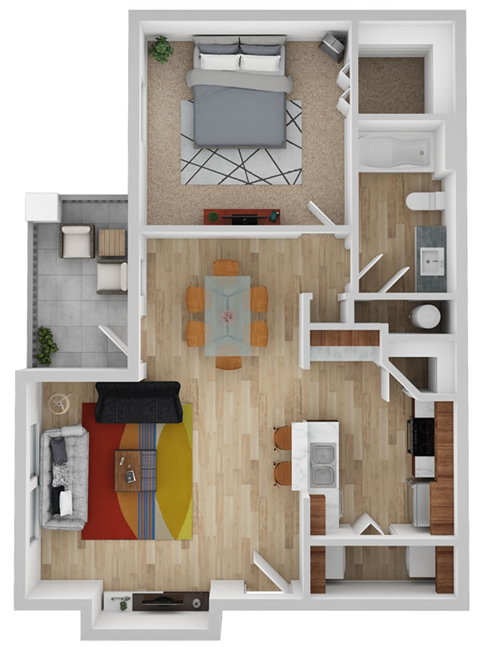 Floor plan for 1 bed, 1 bath, 660 sqft